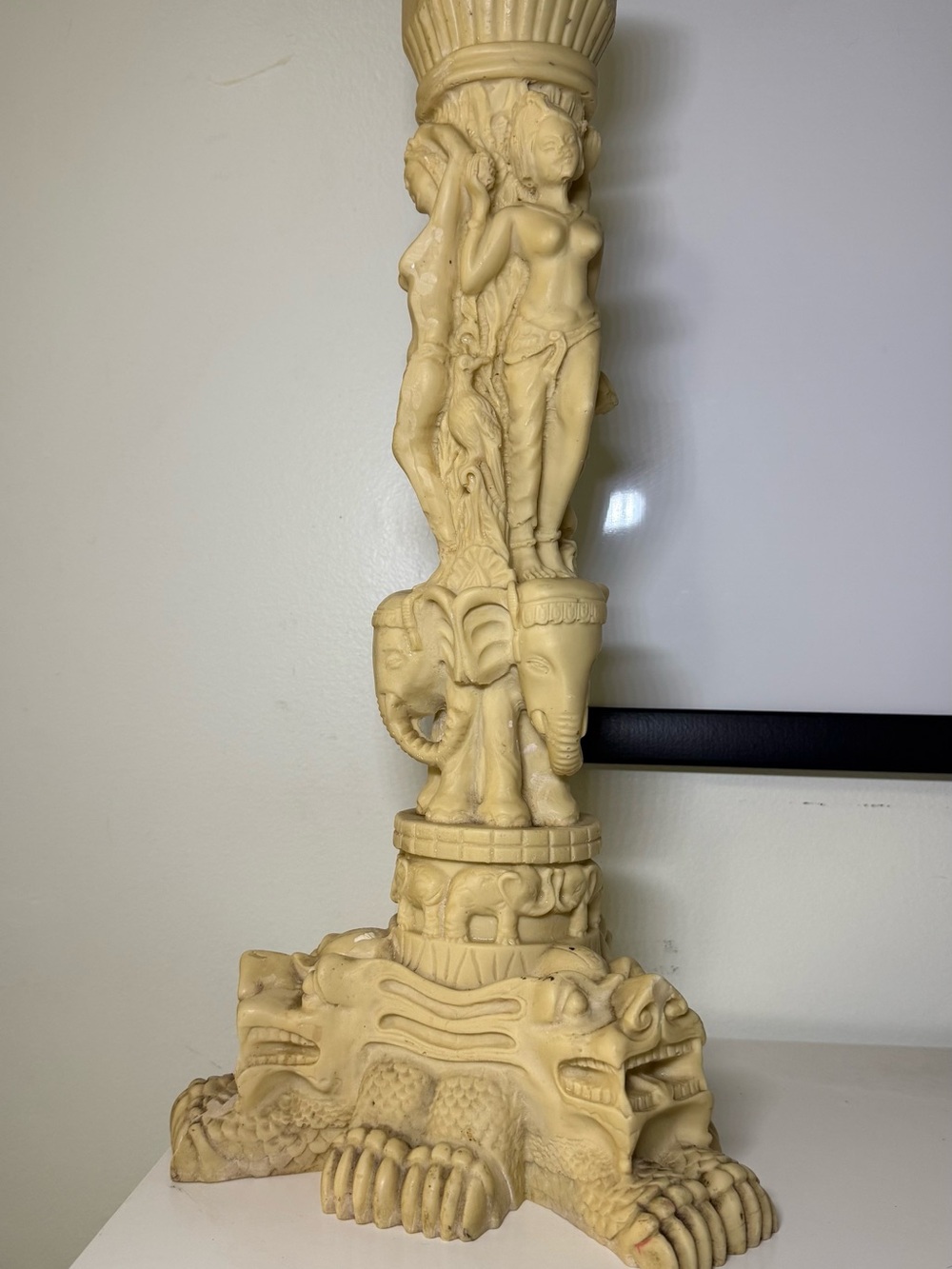 Antique Neoclassical Mythological Hindu Elephants And Dragons And Women Carved
